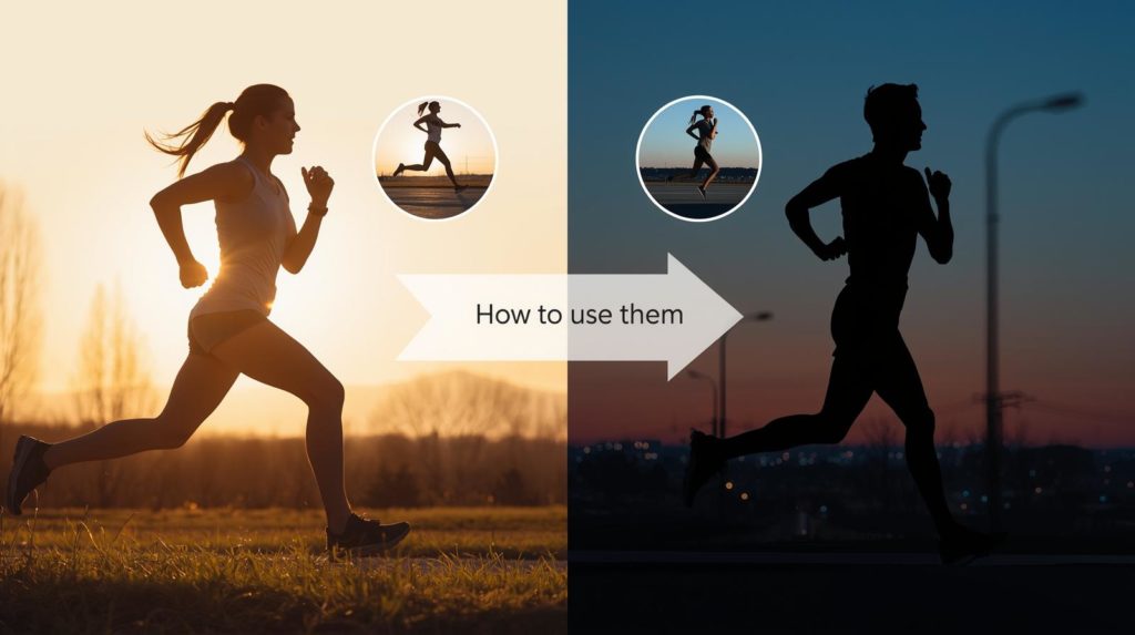 朝ランと夜ランを使い分けるイメージ。朝は基礎体力、夜はスピード練習を示す図解