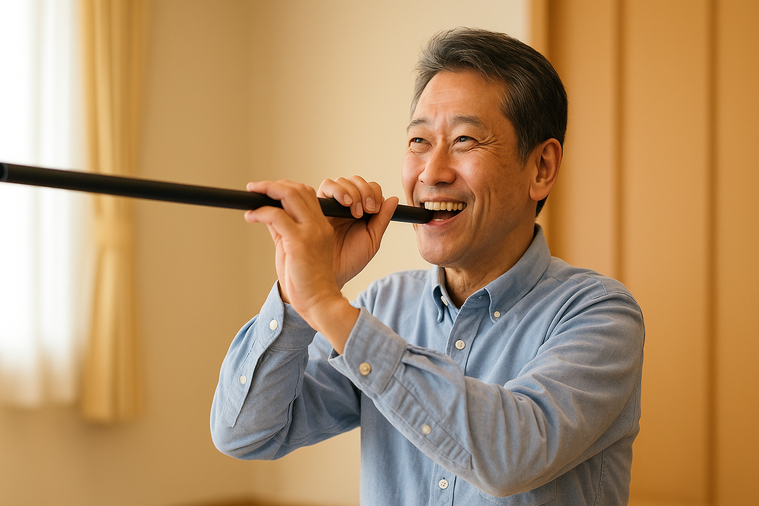 中高年が吹き矢を楽しむ様子を描いた健康的なアイキャッチ