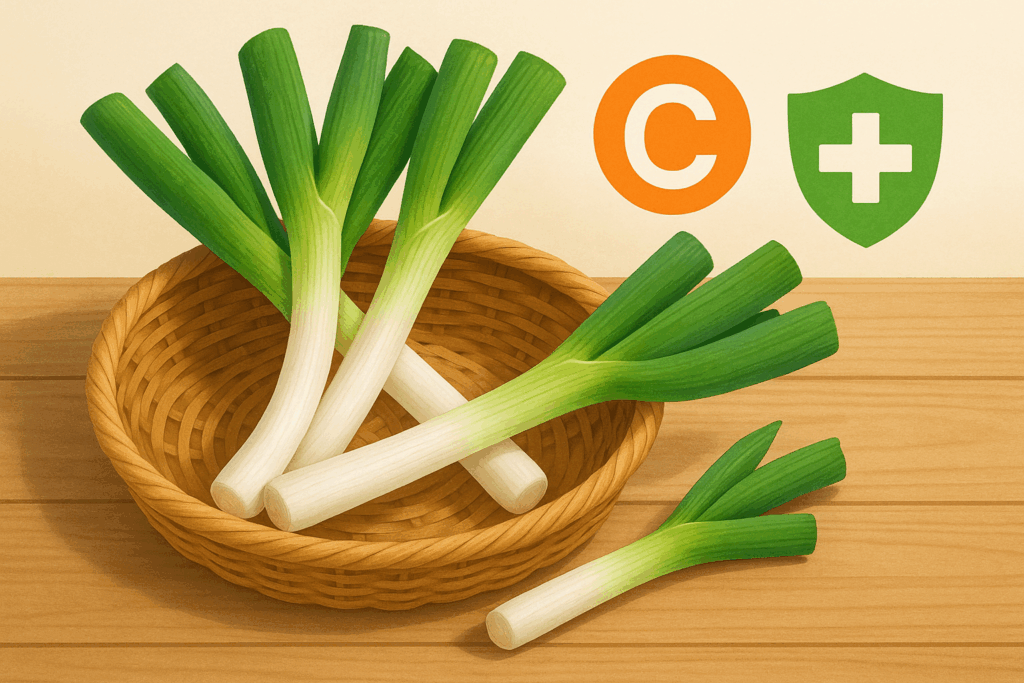 長ネギと免疫を守るアイコンを組み合わせた健康イメージ