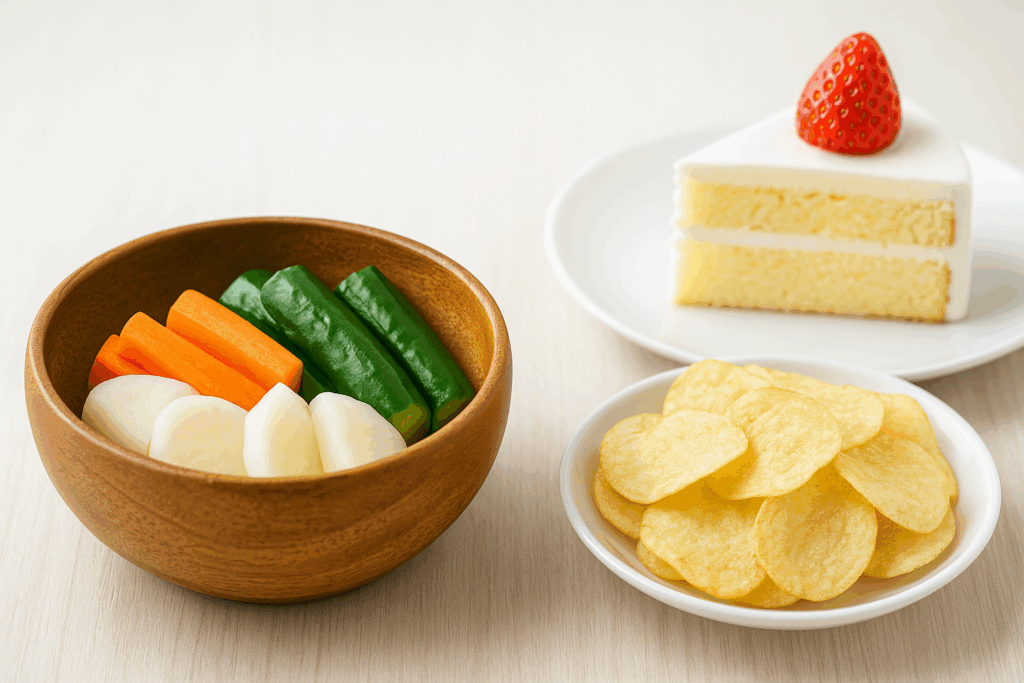 ぬか漬けと高カロリー食品の比較イメージ