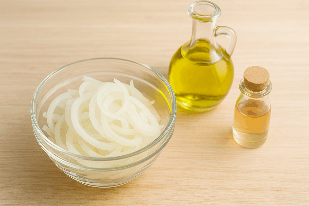 オリーブオイルや酢と合わせて栄養吸収を高める玉ねぎの食べ方イメージ